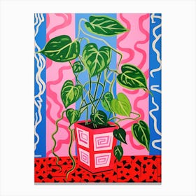 Pink And Red Plant Illustration Pothos 3 Canvas Print