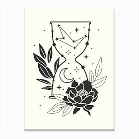 Hourglass With Flowers And Stars Monoline Hand Drawing Aesthetic Illustration Canvas Print