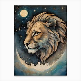Astral Card Zodiac Leo Old Paper Painting (12) Canvas Print