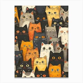 Perfectly Repeatable Artwork With Cute Cat Faces 48 Canvas Print