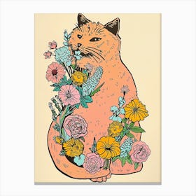 Cute Cat With Flowers Illustration 2 Canvas Print