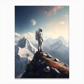 Astronaut Standing On Top Of A Mountain Canvas Print