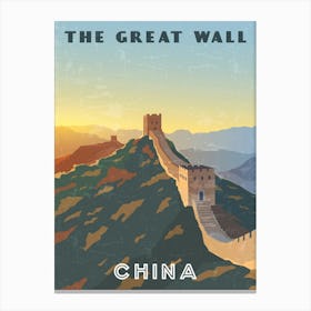 The great wall, China — Retro travel minimalist poster Canvas Print