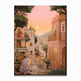 Haifa Israel 4 Vintage Pink Travel Illustration Canvas Print
