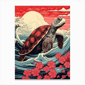 Turtle Animal Drawing In The Style Of Ukiyo E 3 Canvas Print