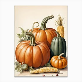 Holiday Illustration With Pumpkins, Corn, And Vegetables (26) Canvas Print
