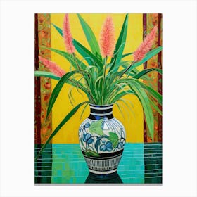 Flowers In A Vase Still Life Painting Fountain Grass 3 Canvas Print