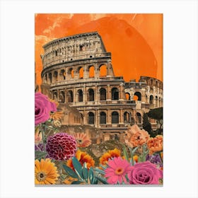 Rome   Floral Retro Collage Style 1 Canvas Print