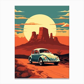 Volkswagen Beetle Desert Retro Illustration 2  Canvas Print