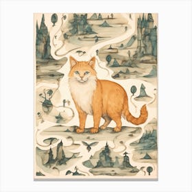 Spooky Medieval Background With Orange & White Cat Canvas Print