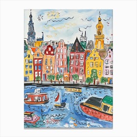 Amsterdam, Dreamy Storybook Illustration 3 Canvas Print
