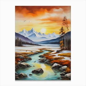 The nature of sunset, river and winter.6 Canvas Print