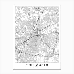 Fort Worth White Map Canvas Print