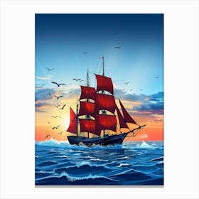 Sailing Ship At Sunset 1 Canvas Print