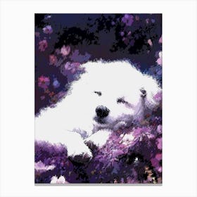 White Dog Sleeping In Purple Flowers Canvas Print