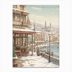 Vintage Winter Illustration Istanbul Turkey 1 Canvas Print