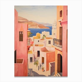 Santorini Greece 4 Vintage Pink Travel Illustration Canvas Print