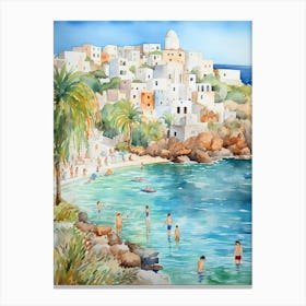 Swimming In Naxos Greece 5 Watercolour Canvas Print
