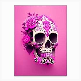 Skull With Surrealistic Elements 1 Pink Mexican Canvas Print