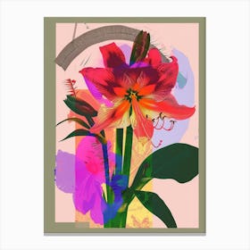 Amaryllis 7 Neon Flower Collage Canvas Print