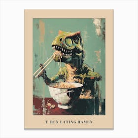 T Rex Eating Ramen Pastel Teal Poster Canvas Print