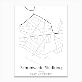 Schonwalde Siedlung,Germany Minimalist Map Canvas Print