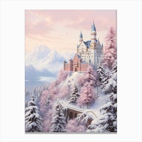 Dreamy Winter Painting Schloss Neuschwanstein Germany Canvas Print
