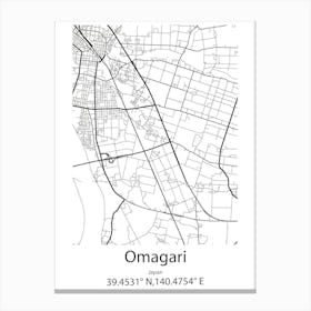 Omagari,Japan Minimalist Map Stampe su tela