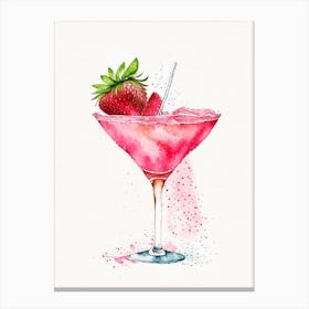 Strawberry Margarita, Cocktail, Drink Minimalist Watercolour Canvas Print