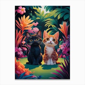 Two Wide Eyed Cats In A Botanical Garden Canvas Print