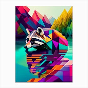 Raccoon Swimming In River Modern Geometric 2 Canvas Print