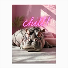 Hippopotamus neon sign pink chill Canvas Print