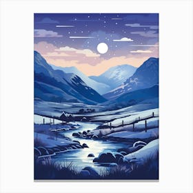 Winter Travel Night Illustration Snowdonia National Park 2 Canvas Print