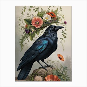 Crow With Flowers 2 Canvas Print