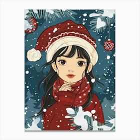 Christmas Girl In Santa Hat Canvas Print