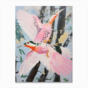 Pink Ethereal Bird Painting Woodpecker 2 Canvas Print