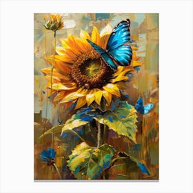 Sunflower With Blue Butterfly Canvas Print