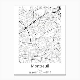 Montreuil,France Minimalist Map Canvas Print