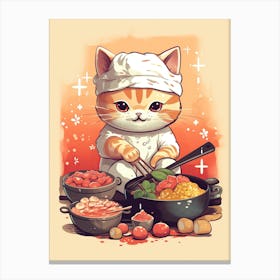 Kawaii Cat Drawings Cooking 2 Canvas Print