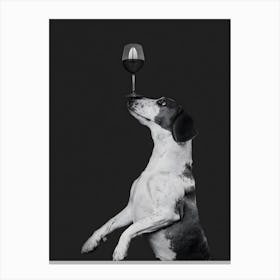 Dog Balancing The Wine Glass, Bar Cart Canvas Print