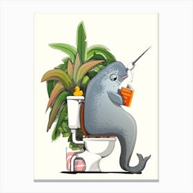 Narwhal On The Toilet Canvas Print