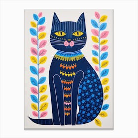 A Blue Cat in style of Gond Painting Canvas Print