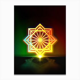 Neon Geometric Glyph in Watermelon Green and Red on Black n.0150 Canvas Print