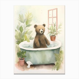 Teddy Bear Painting On A Bathtub Watercolour 6 Canvas Print