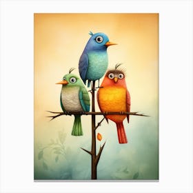 Three Birds On A Branch Canvas Print