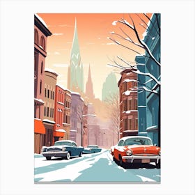 Vintage Winter Travel Illustration Chicago Usa 2 Canvas Print