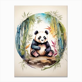 Panda Bear In Bamboo Forest Canvas Print