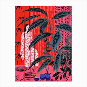 Pink And Red Plant Illustration Chinese Evergreen 3 Canvas Print