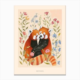Folksy Floral Animal Drawing Red Panda 1 Poster Canvas Print
