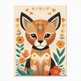 Floral Cute Baby Puma Nursery Illustration (58) Canvas Print
